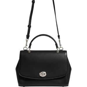 Coach Tilton Top Handle Satchel Black Crossgrain Leather Bag with 
COA